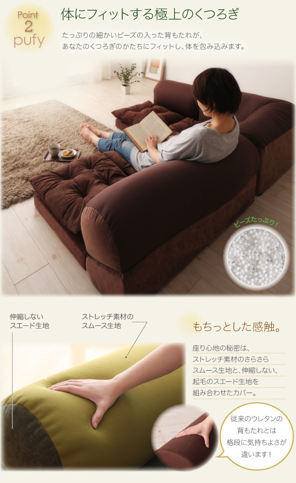 ビーズたっぷり体にフィット！日本製フロアソファ【PFY】３点セット