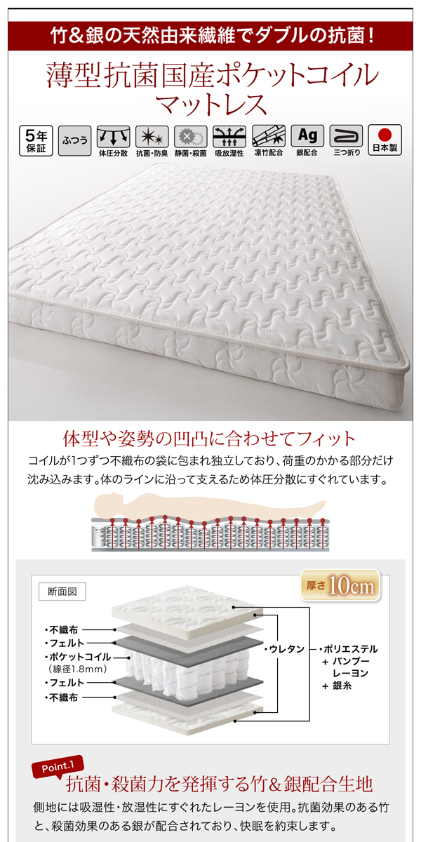 薄型抗菌国産ポケットコイルマットレス1
