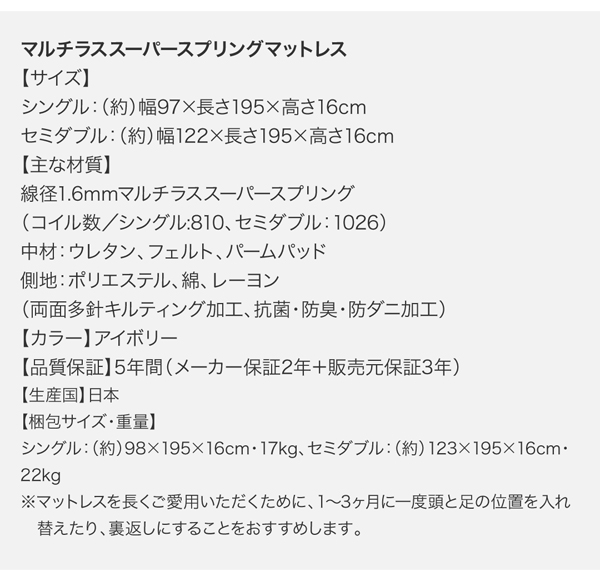 マルチラススーパースプリングマットレスの仕様
