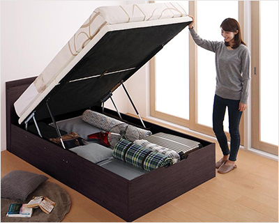 搬入しやすい分割式床板！大容量収納跳ね上げ式ベッド【FRG】